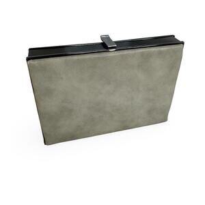 Vintage 1950s/60s Box Clutch – Silver Gray Vinyl, Red Lining, Metal Frame